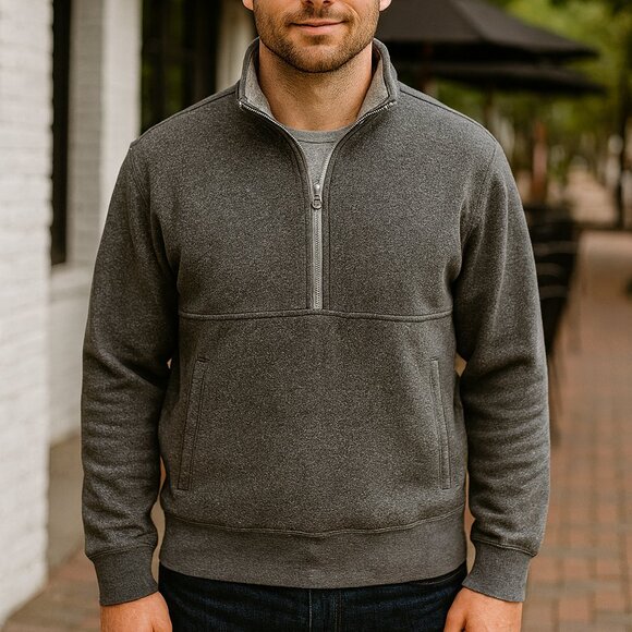 J Crew Sweater Men's Gray Long Sleeve 1/2 zip Pullover Medium Pockets Outdoors - Picture 1 of 9